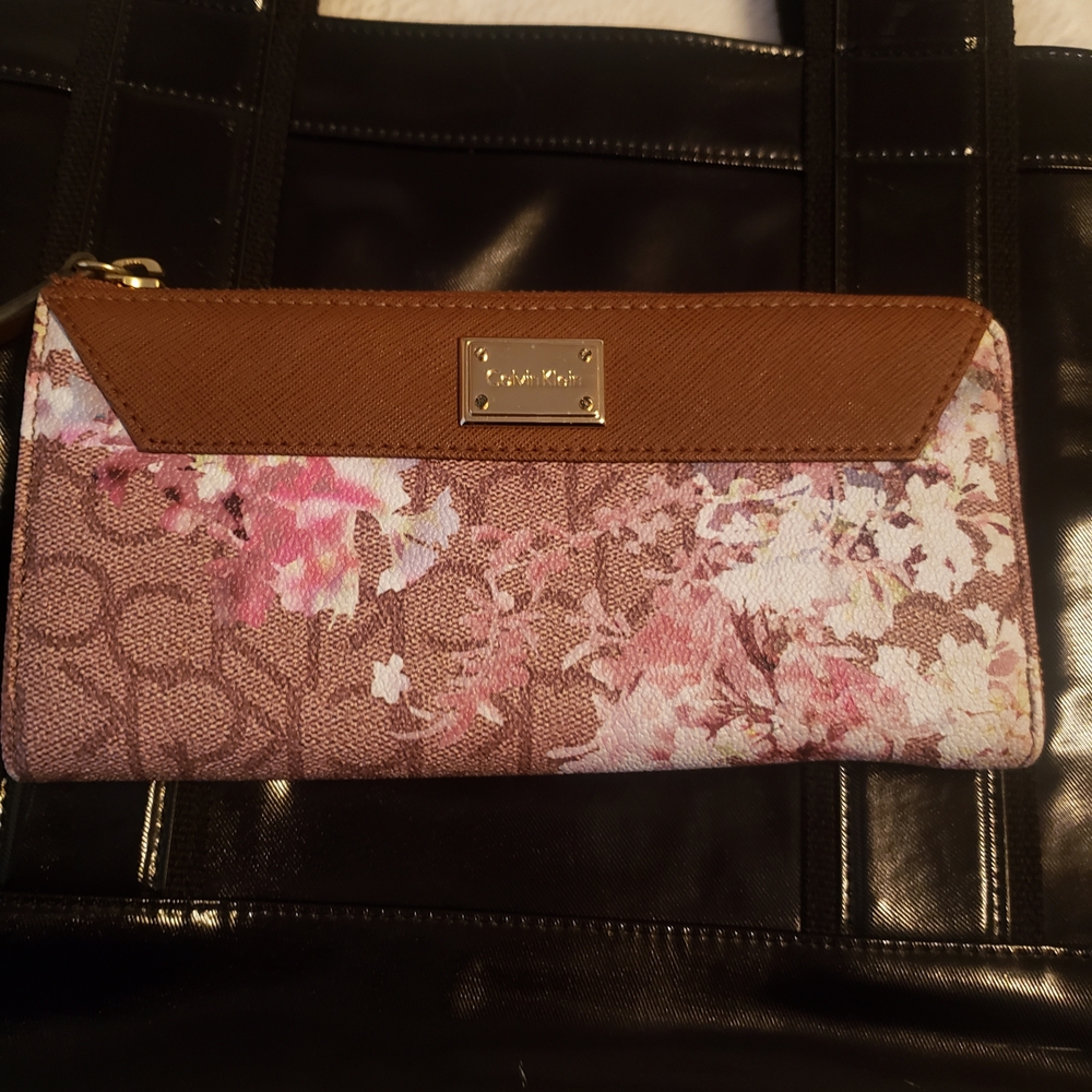 Calvin Klein Pink and Brown Floral Wallet